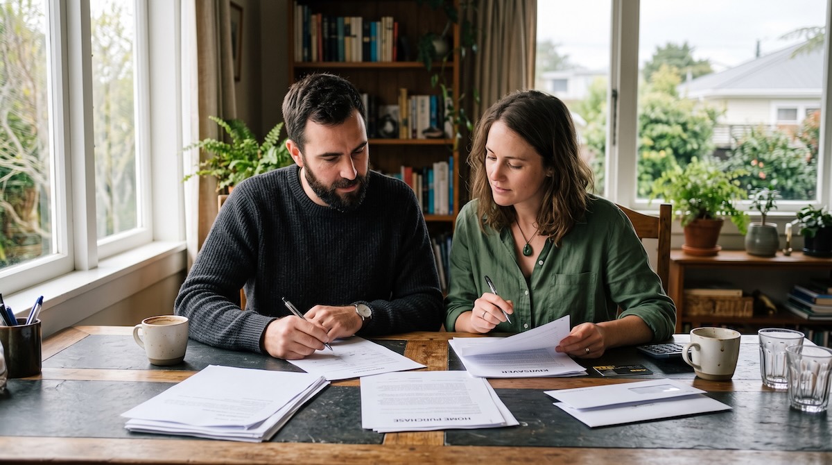 First home buyers evaluating KiwiSaver and deposit documentation